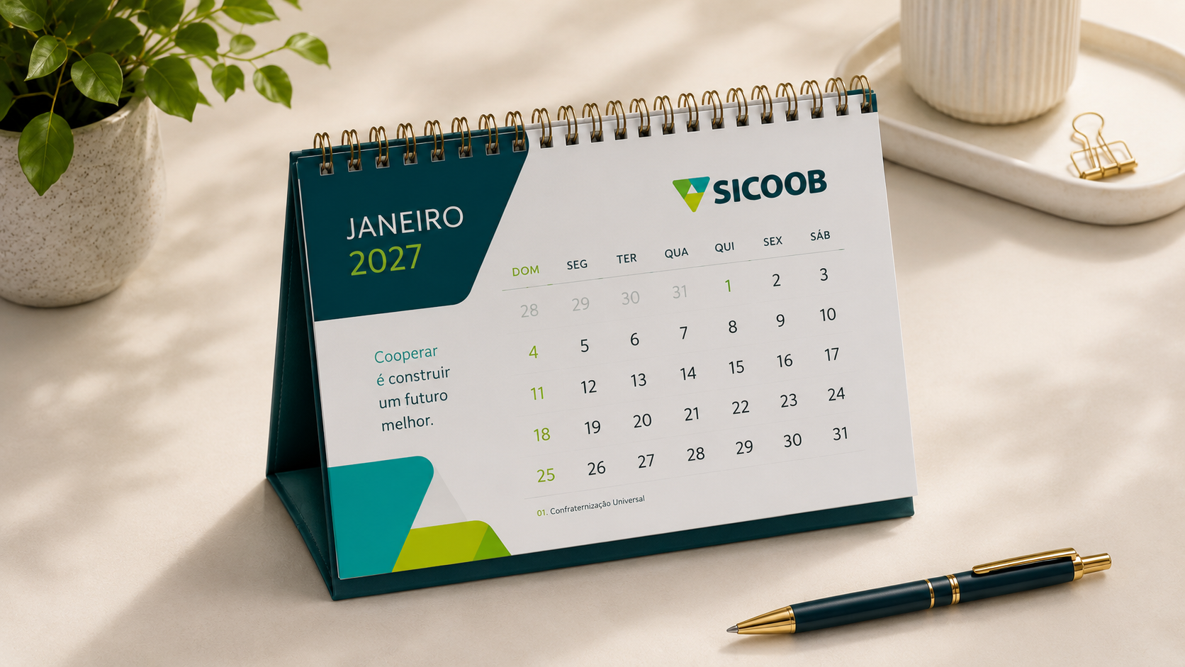 Calendário corporativo personalizado de mesa para 2027